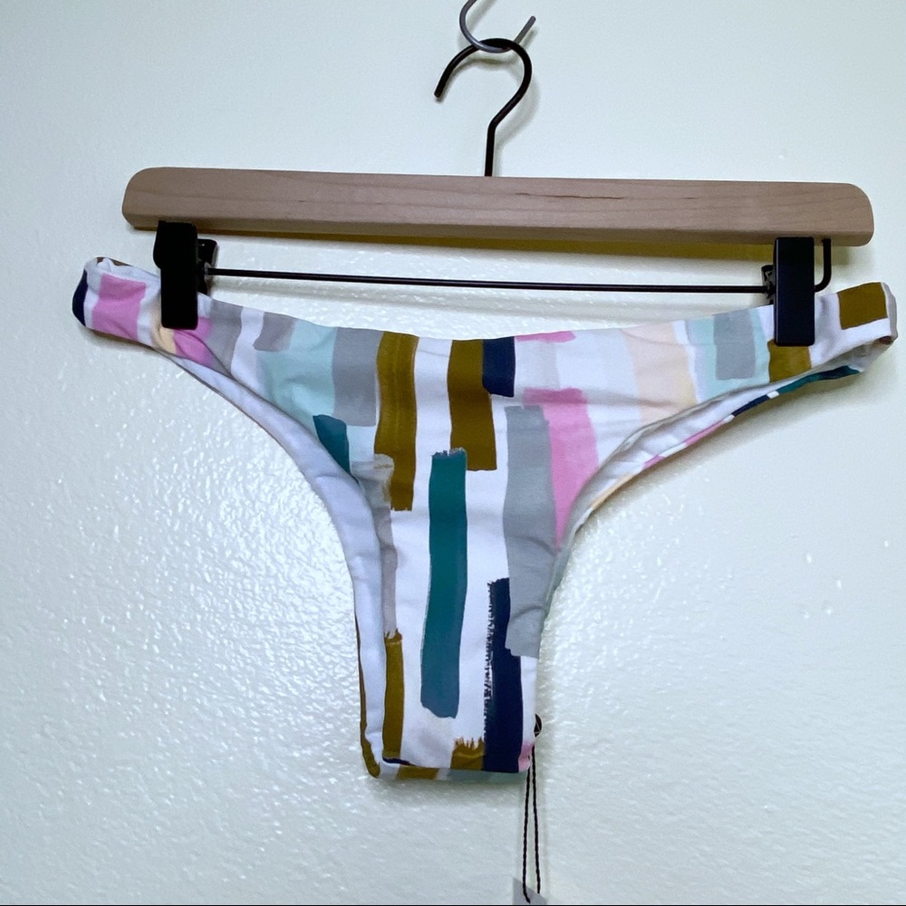 Bikini Lab Multicolor Brushstrokes Striped Cheeky Bikini Swim Bottom - Large